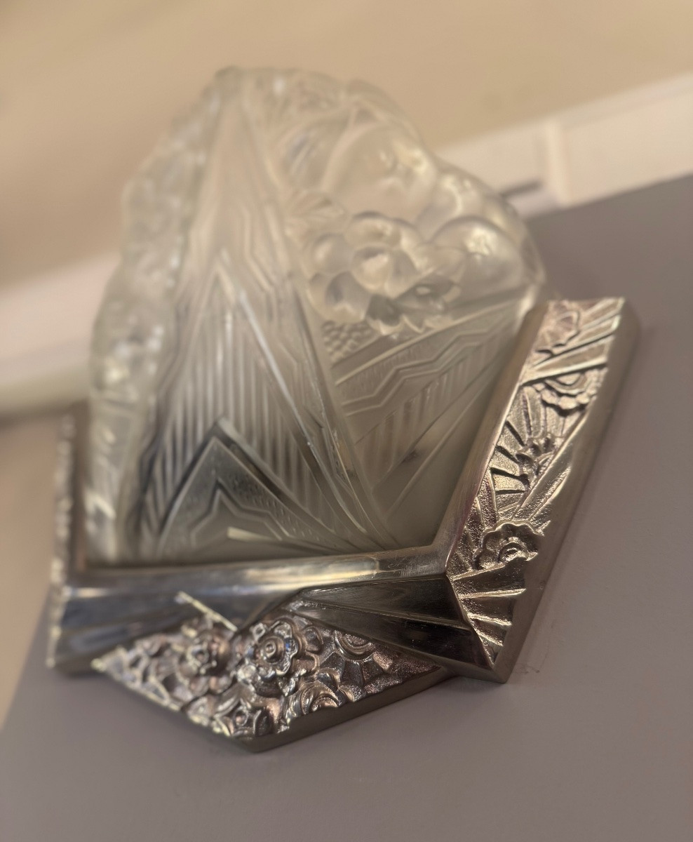 Paire d’appliques Art Déco EJG ( Établissements Jean Gauthier / Paris ) / Bronze  Art deco 1930-photo-2