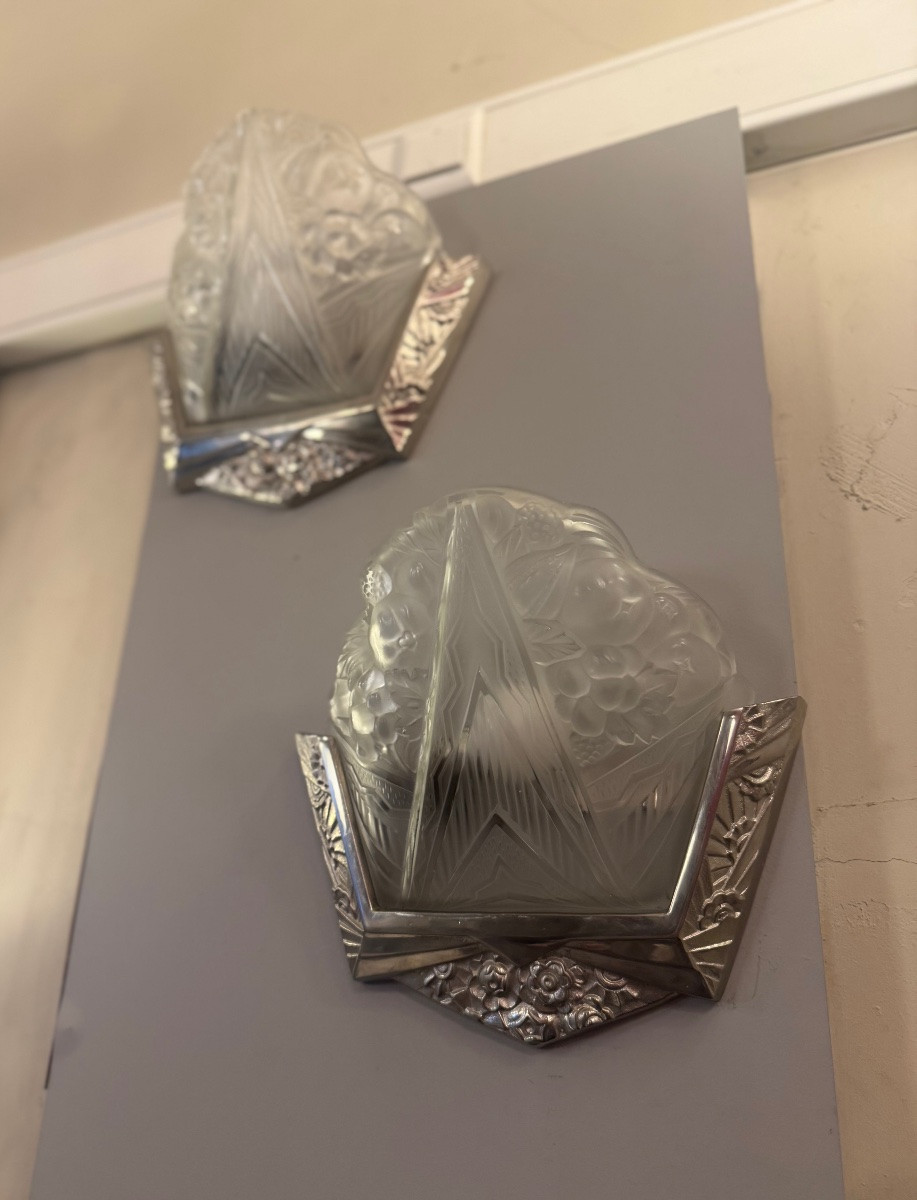 Paire d’appliques Art Déco EJG ( Établissements Jean Gauthier / Paris ) / Bronze  Art deco 1930-photo-3