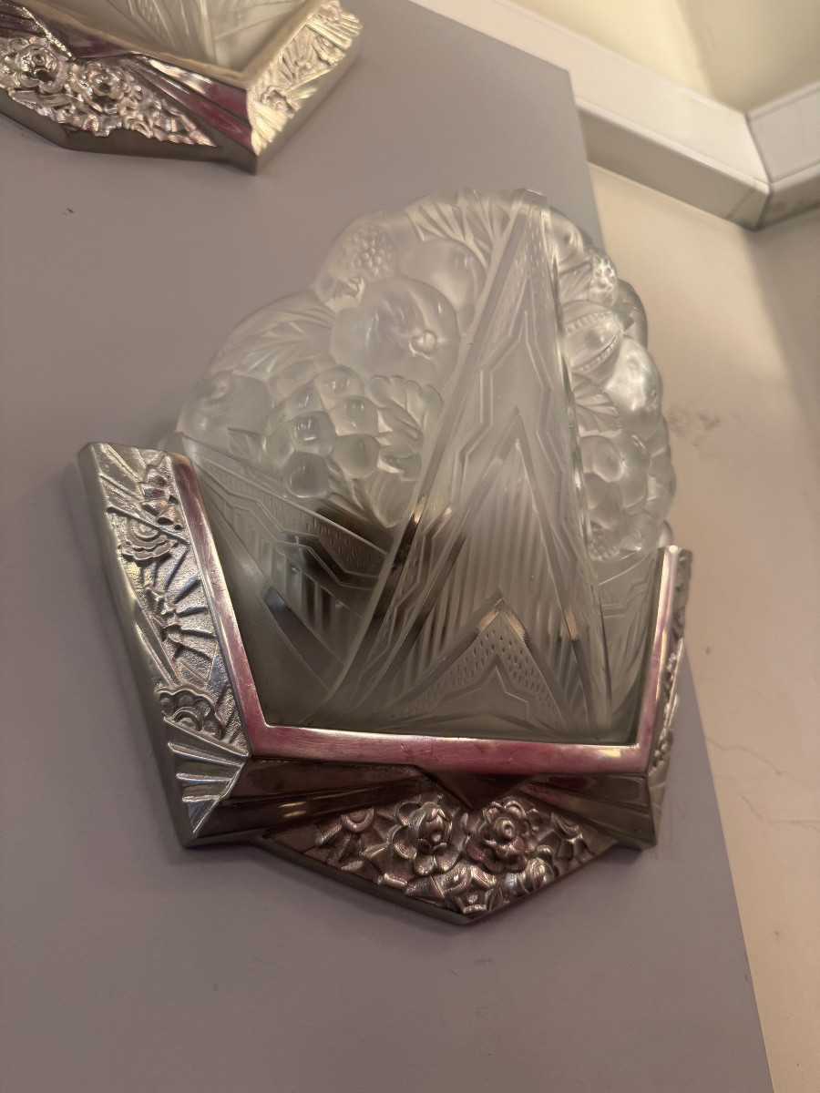 Paire d’appliques Art Déco EJG ( Établissements Jean Gauthier / Paris ) / Bronze  Art deco 1930-photo-4