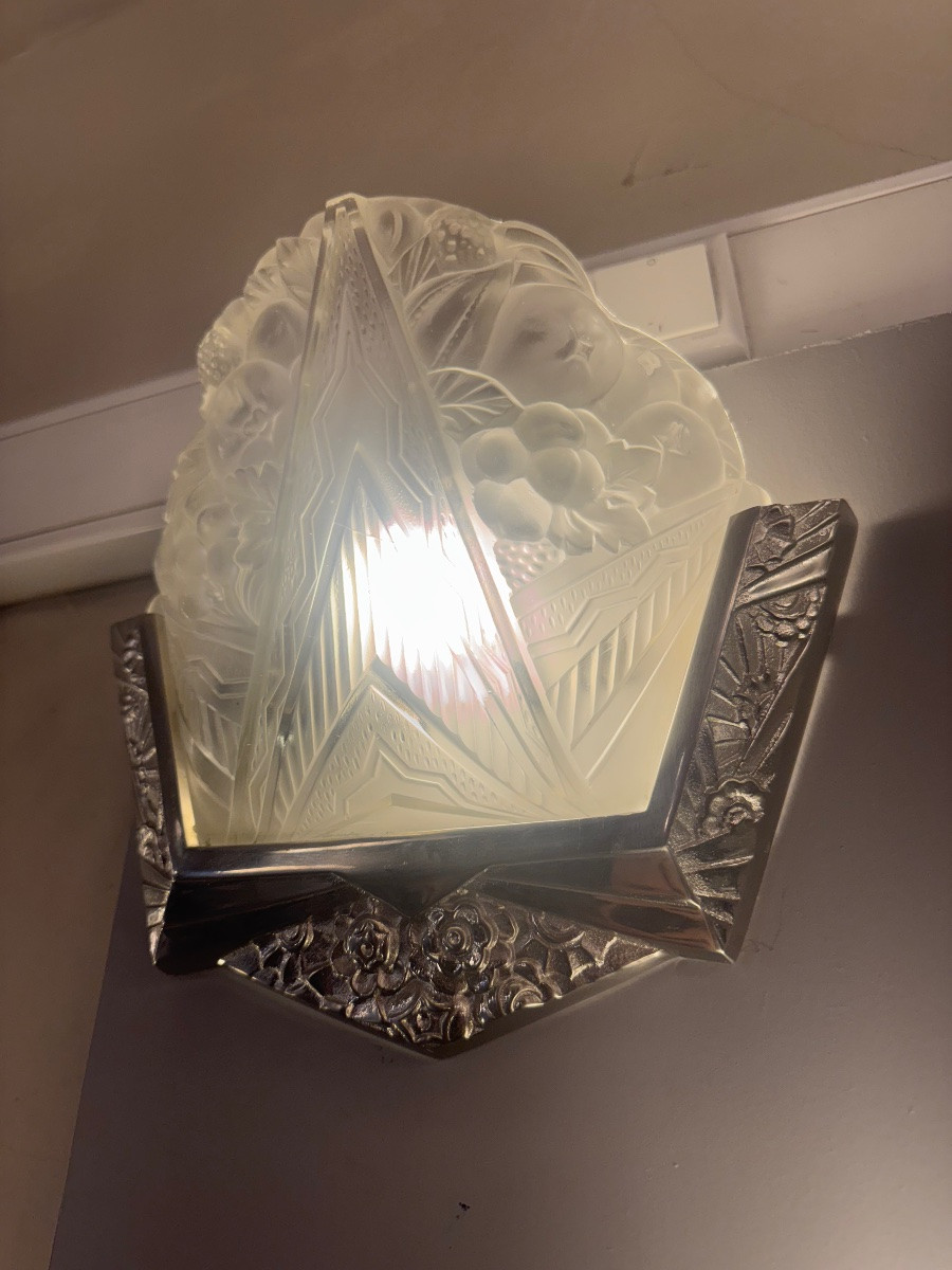 Paire d’appliques Art Déco EJG ( Établissements Jean Gauthier / Paris ) / Bronze  Art deco 1930-photo-1