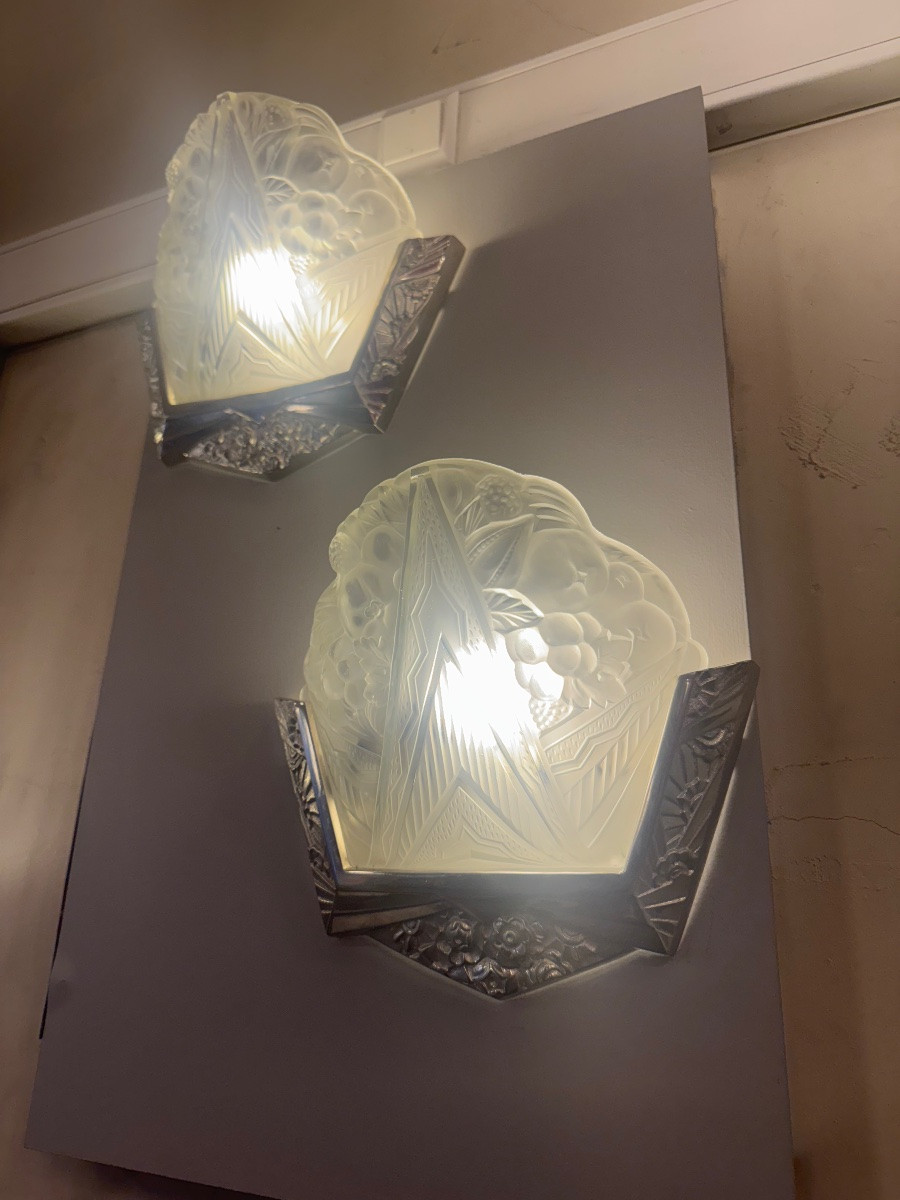 Paire d’appliques Art Déco EJG ( Établissements Jean Gauthier / Paris ) / Bronze  Art deco 1930-photo-2