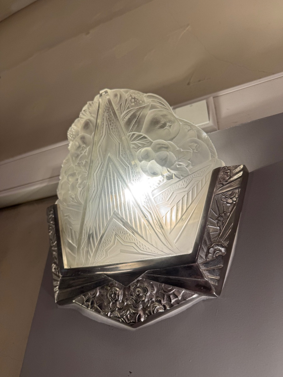 Paire d’appliques Art Déco EJG ( Établissements Jean Gauthier / Paris ) / Bronze  Art deco 1930-photo-3