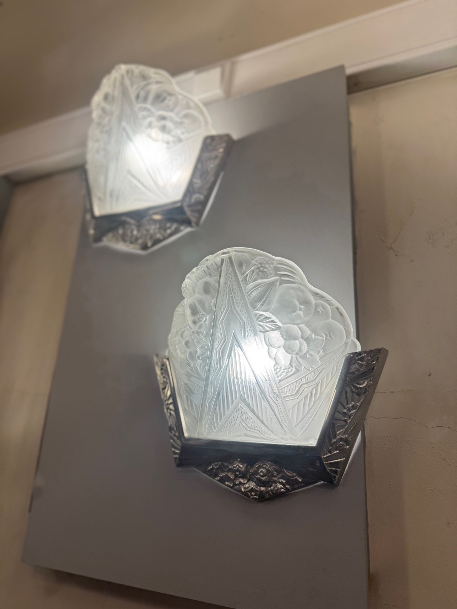 Paire d’appliques Art Déco EJG ( Établissements Jean Gauthier / Paris ) / Bronze  Art deco 1930-photo-5