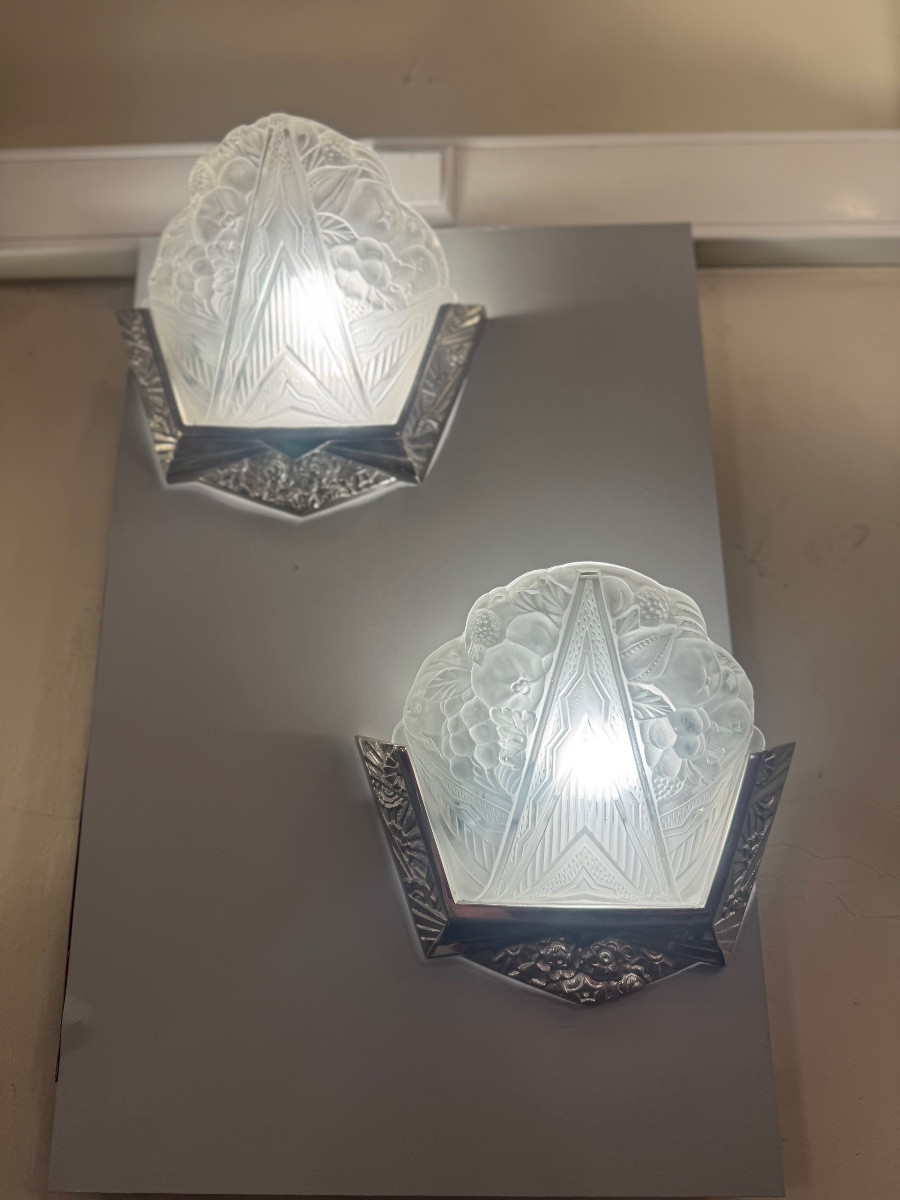 Paire d’appliques Art Déco EJG ( Établissements Jean Gauthier / Paris ) / Bronze  Art deco 1930-photo-6