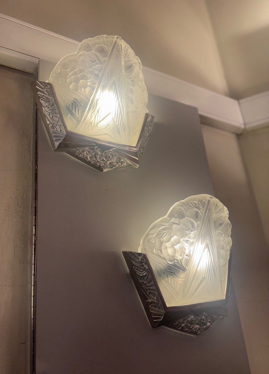 Paire d’appliques Art Déco EJG ( Établissements Jean Gauthier / Paris ) / Bronze  Art deco 1930