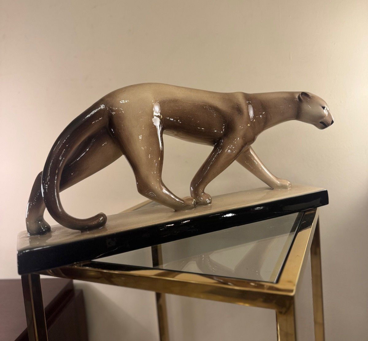 Art Deco Animal Ceramic "panther On The March" / Earthenware (sainte Radegonde) Art Deco 1930-photo-3