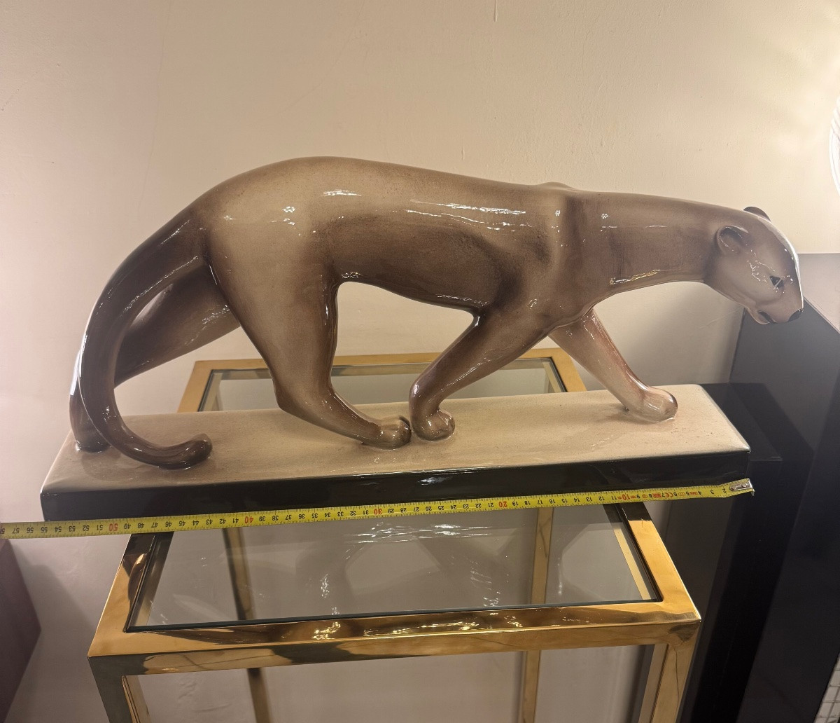 Art Deco Animal Ceramic "panther On The March" / Earthenware (sainte Radegonde) Art Deco 1930-photo-6