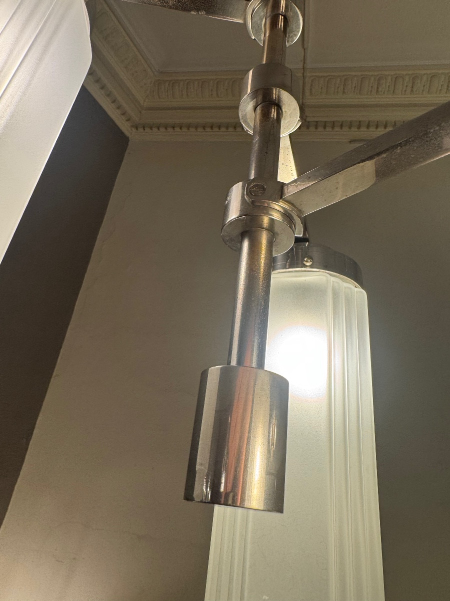 Suspension / Lustre Art Déco Moderniste modèle « Skyscraper » / métal chromé   ( art deco 1930 -photo-6