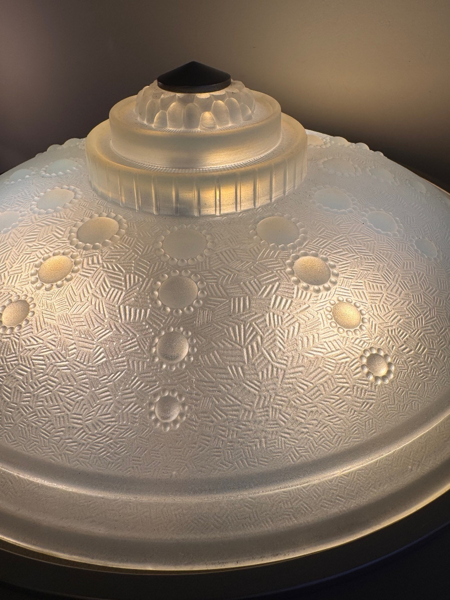Important et Rare Plafonnier Art Déco Signé Georges Leleu / Verre opalescent ( art deco 1930 ) -photo-3