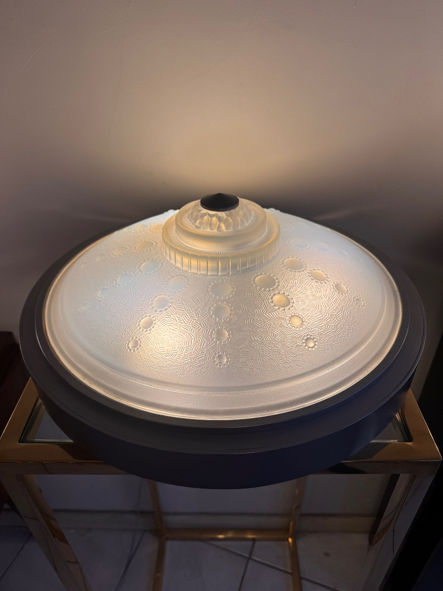 Important et Rare Plafonnier Art Déco Signé Georges Leleu / Verre opalescent ( art deco 1930 ) -photo-4