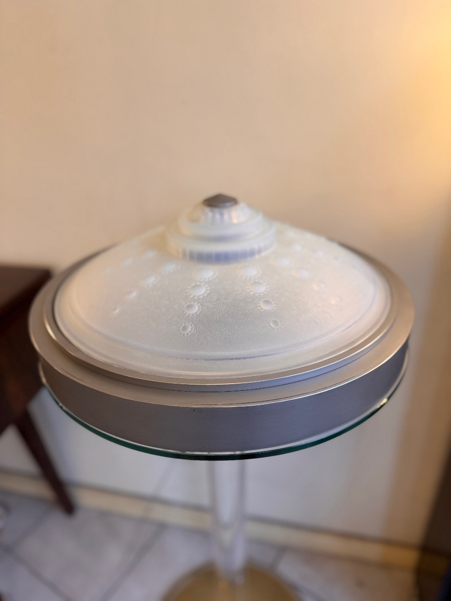 Important et Rare Plafonnier Art Déco Signé Georges Leleu / Verre opalescent ( art deco 1930 ) -photo-5