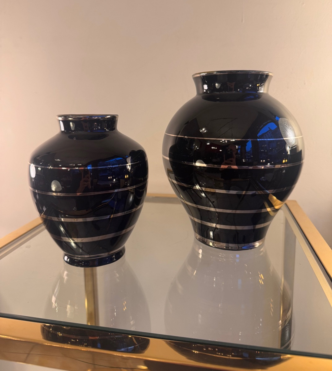 Ensemble de Vases Art Déco signés Boch Frères La Louvière - Keramis  / Noir et chrome ( 1930 ) -photo-2