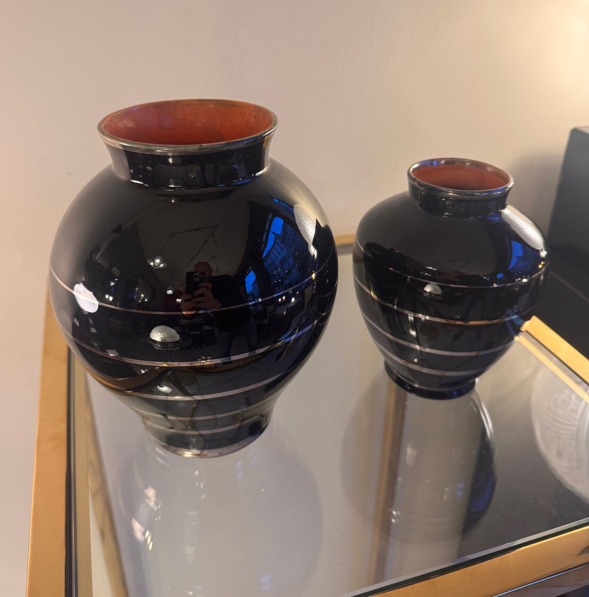 Ensemble de Vases Art Déco signés Boch Frères La Louvière - Keramis  / Noir et chrome ( 1930 ) -photo-3