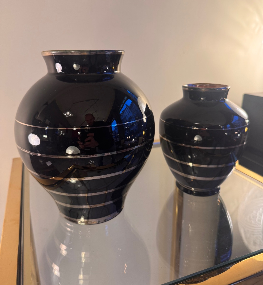 Ensemble de Vases Art Déco signés Boch Frères La Louvière - Keramis  / Noir et chrome ( 1930 ) -photo-5