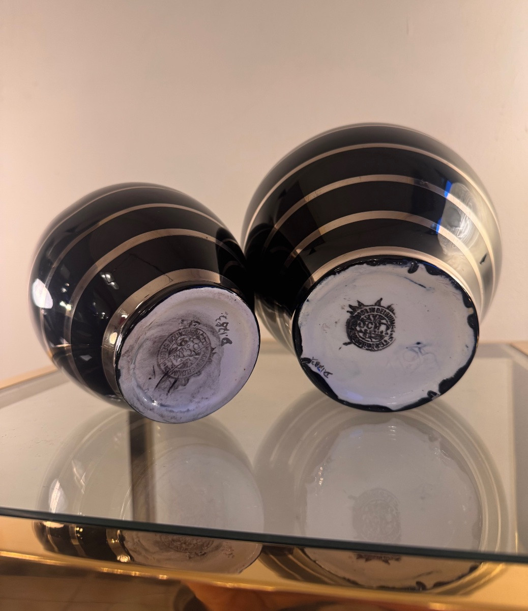 Ensemble de Vases Art Déco signés Boch Frères La Louvière - Keramis  / Noir et chrome ( 1930 ) -photo-6