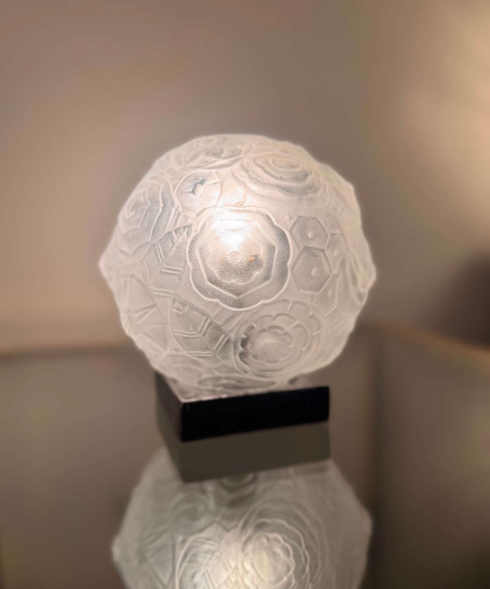 Table Lamp / Art Deco Night Light Signed Sabino Paris / Wrought Iron (art Deco Lamps 1930) 