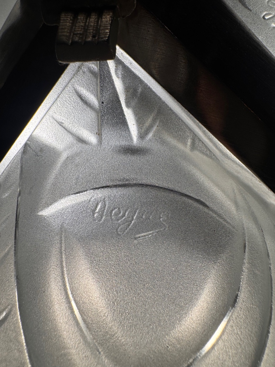 Art Deco Chandelier With 4 Panels And 4 Tulip Shades, Signed Degué / Nickel-plated Bronze (art Deco Chandeliers, 1930s)-photo-6