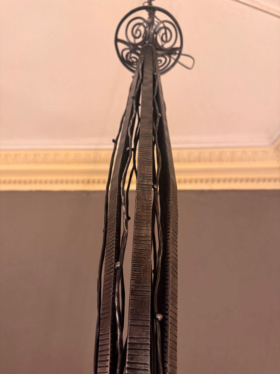 Important Lustre Art Déco FAG / Marcel Vasseur (D’après) en fer forgé ( lustre art deco 1930 ) -photo-5