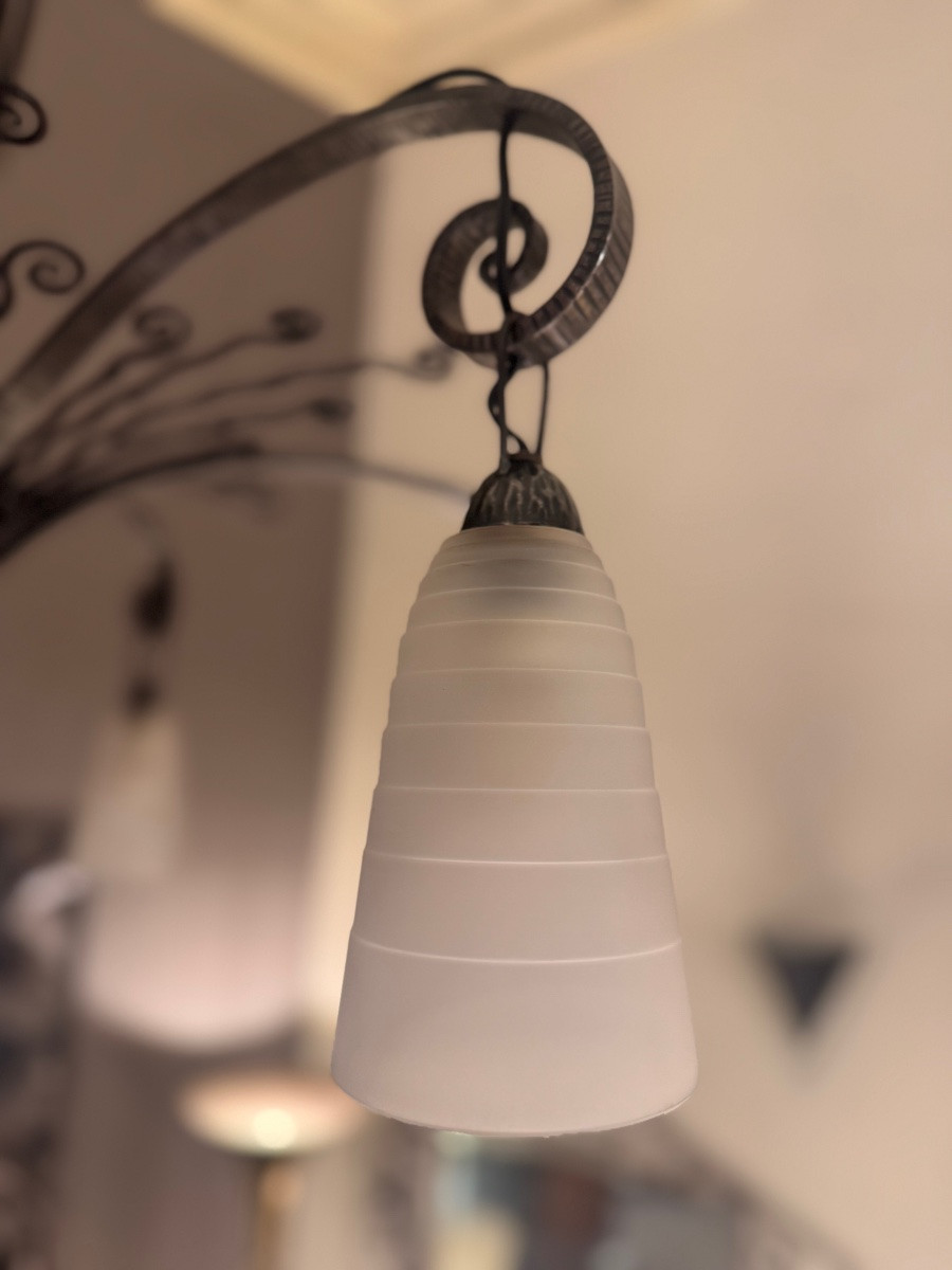 Important Lustre Art Déco FAG / Marcel Vasseur (D’après) en fer forgé ( lustre art deco 1930 ) -photo-8