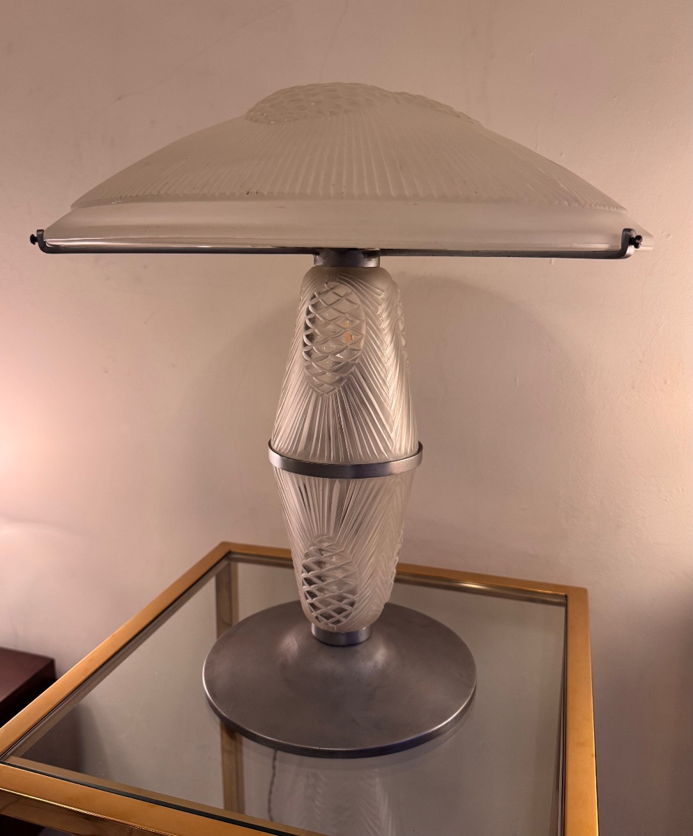 Exceptional Art Deco Lamp By Jean Noverdy "aux Pommes De Pin" (with Illuminated Stem) (art Deco 1930) -photo-2