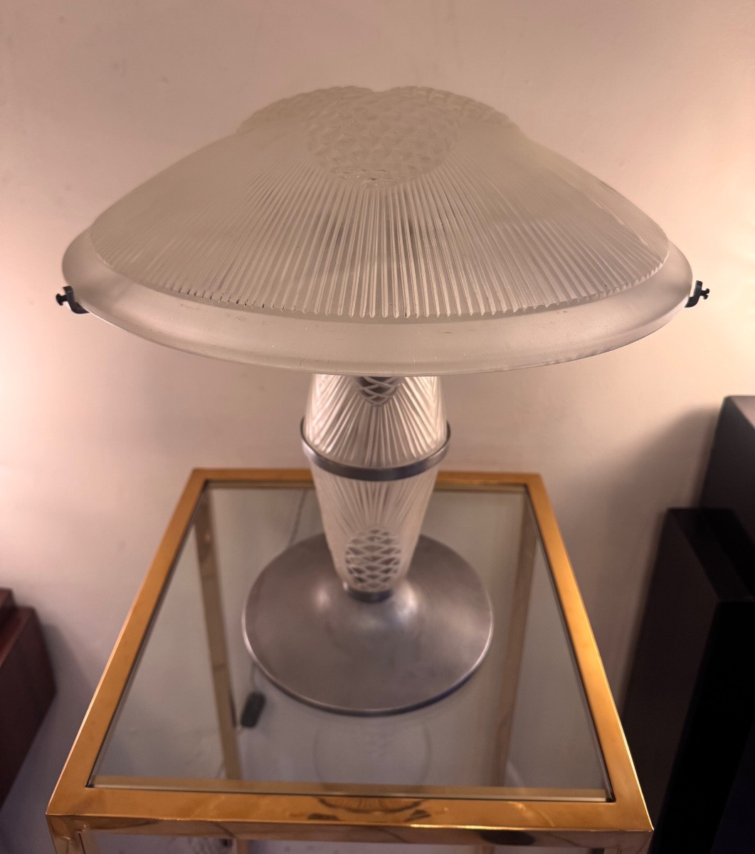 Exceptional Art Deco Lamp By Jean Noverdy "aux Pommes De Pin" (with Illuminated Stem) (art Deco 1930) -photo-3