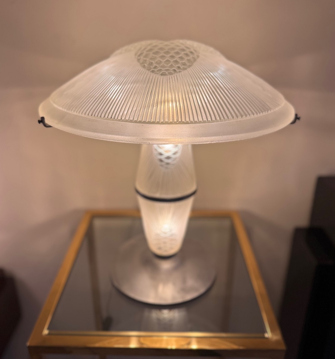 Exceptional Art Deco Lamp By Jean Noverdy "aux Pommes De Pin" (with Illuminated Stem) (art Deco 1930) -photo-4