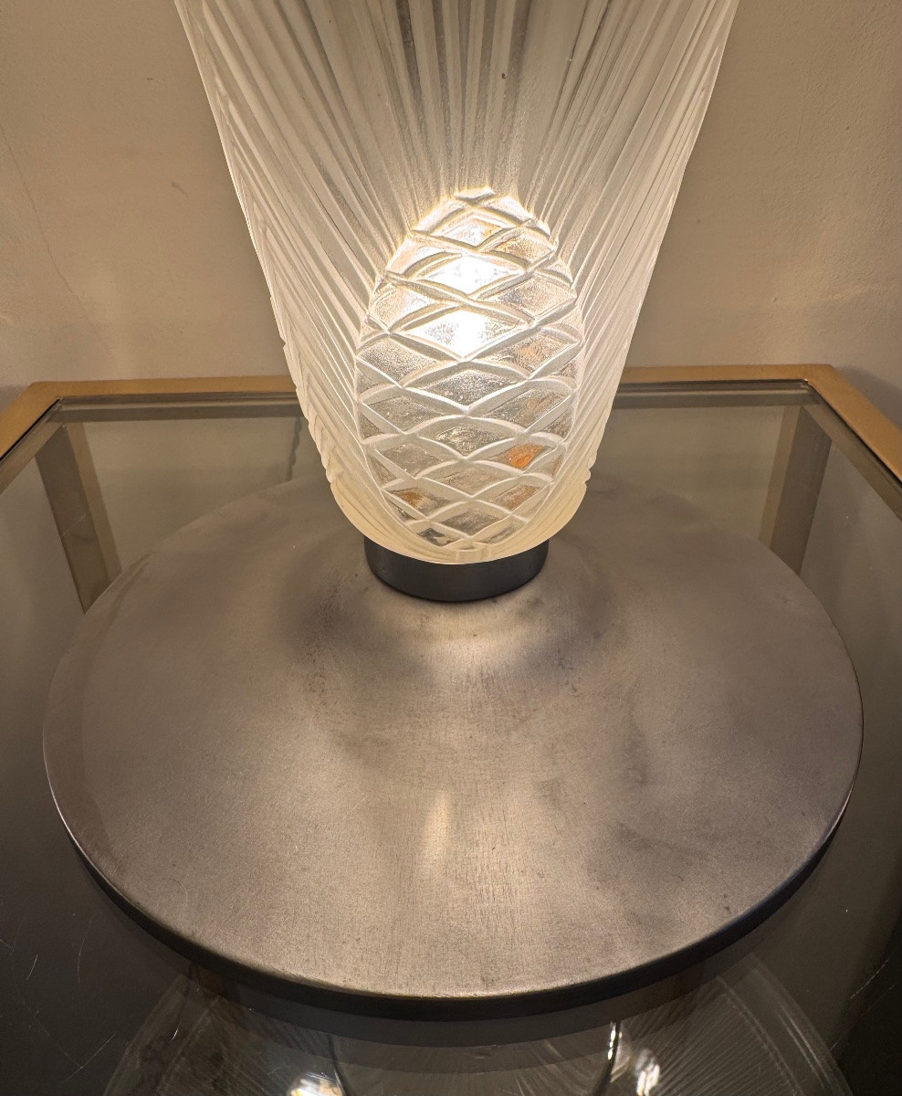 Exceptional Art Deco Lamp By Jean Noverdy "aux Pommes De Pin" (with Illuminated Stem) (art Deco 1930) -photo-4