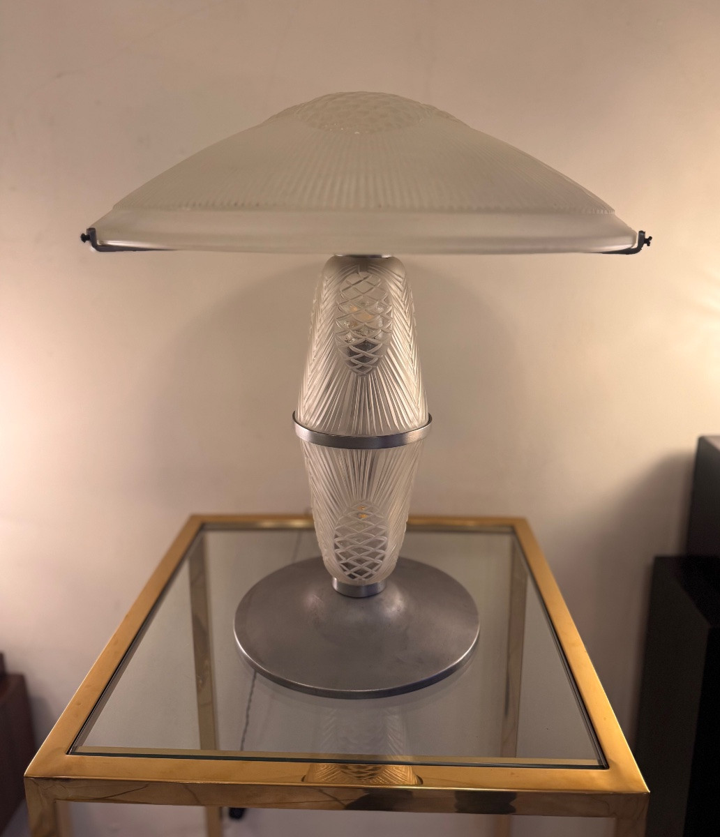 Exceptional Art Deco Lamp By Jean Noverdy "aux Pommes De Pin" (with Illuminated Stem) (art Deco 1930) -photo-5