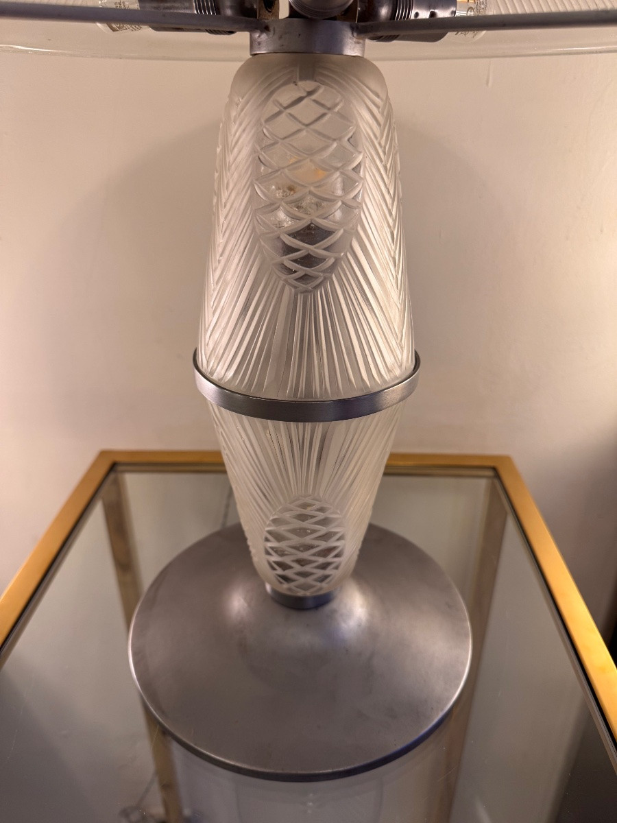 Exceptional Art Deco Lamp By Jean Noverdy "aux Pommes De Pin" (with Illuminated Stem) (art Deco 1930) -photo-6