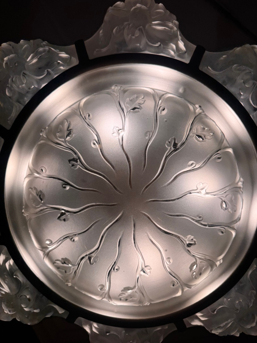 Important And Rare Art Deco Chandelier With 8 Panels / 1 Bowl Signed Sabino Paris (art Deco 1930) -photo-4
