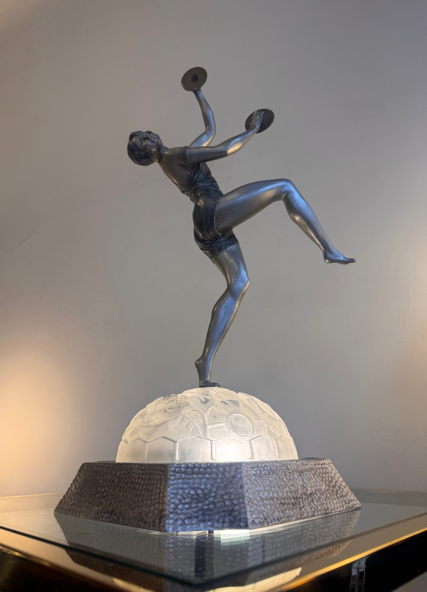 Extraordinaire Lampe Art Déco Émile Grégoire « Danseuse aux cymbales » Signée ( art deco 1930 -photo-1