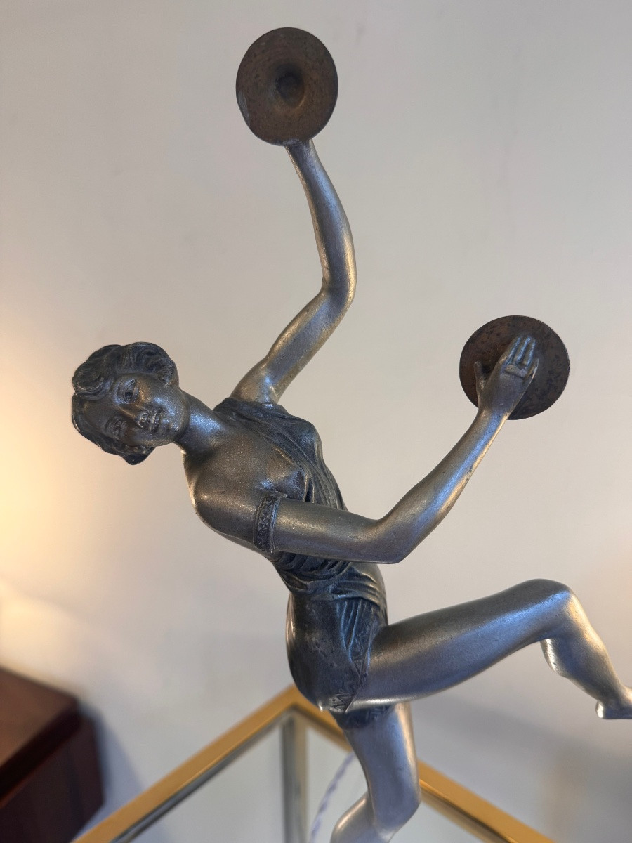 Extraordinaire Lampe Art Déco Émile Grégoire « Danseuse aux cymbales » Signée ( art deco 1930 -photo-3