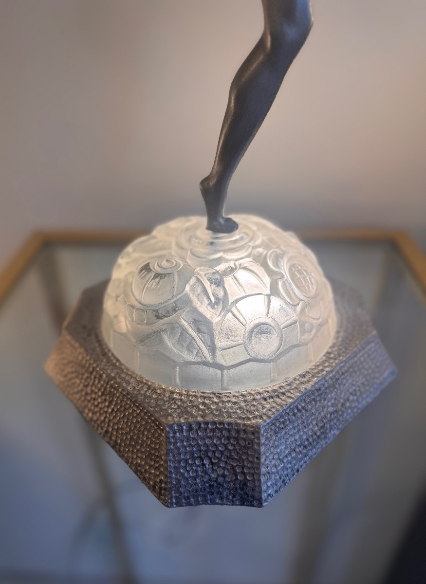 Extraordinaire Lampe Art Déco Émile Grégoire « Danseuse aux cymbales » Signée ( art deco 1930 -photo-4