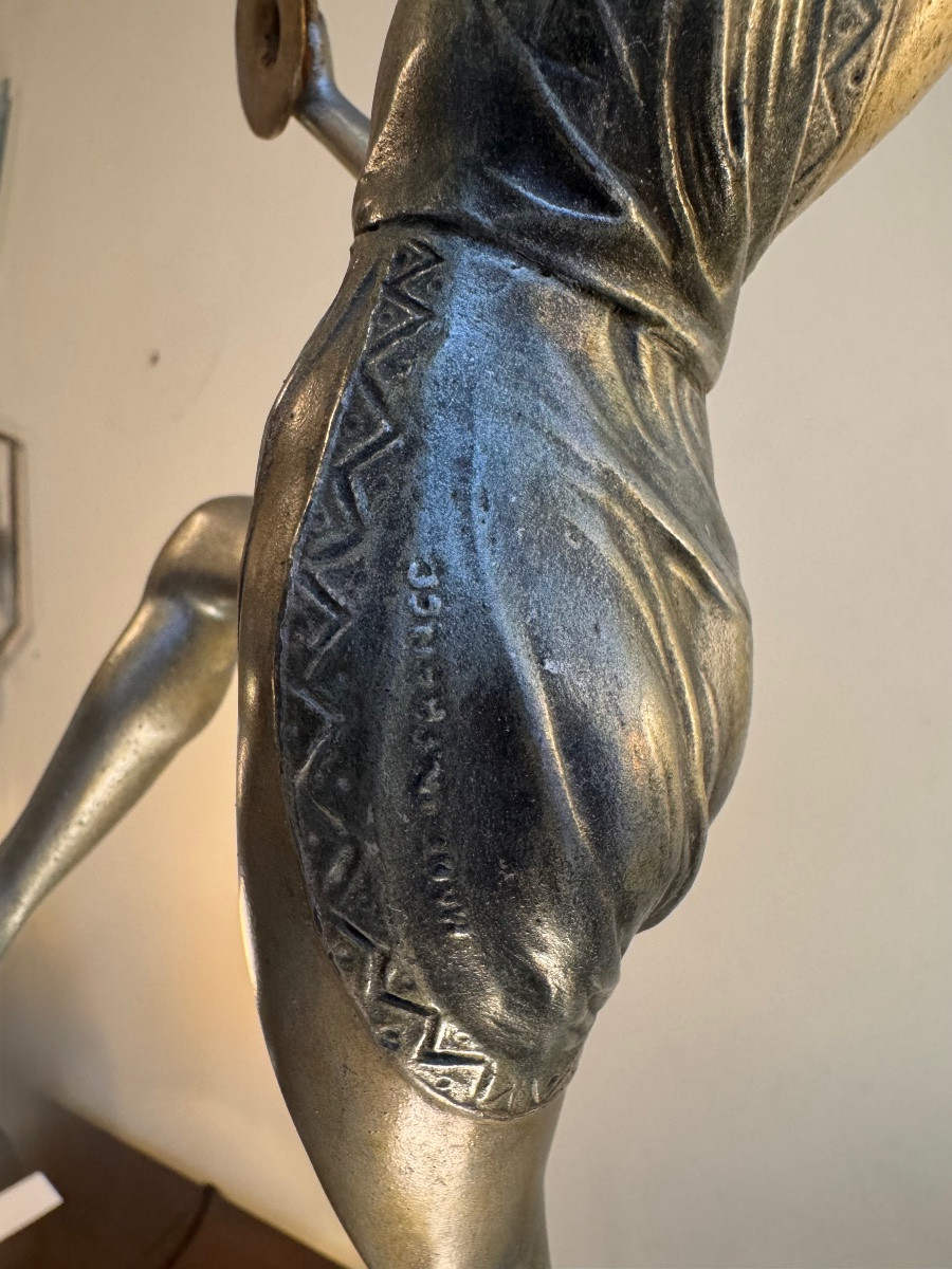 Extraordinaire Lampe Art Déco Émile Grégoire « Danseuse aux cymbales » Signée ( art deco 1930 -photo-6