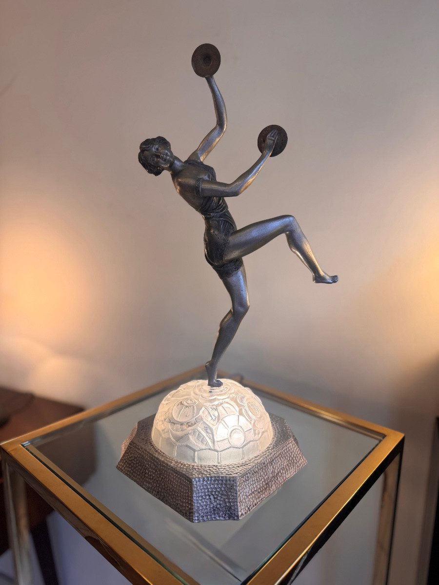 Extraordinaire Lampe Art Déco Émile Grégoire « Danseuse aux cymbales » Signée ( art deco 1930 