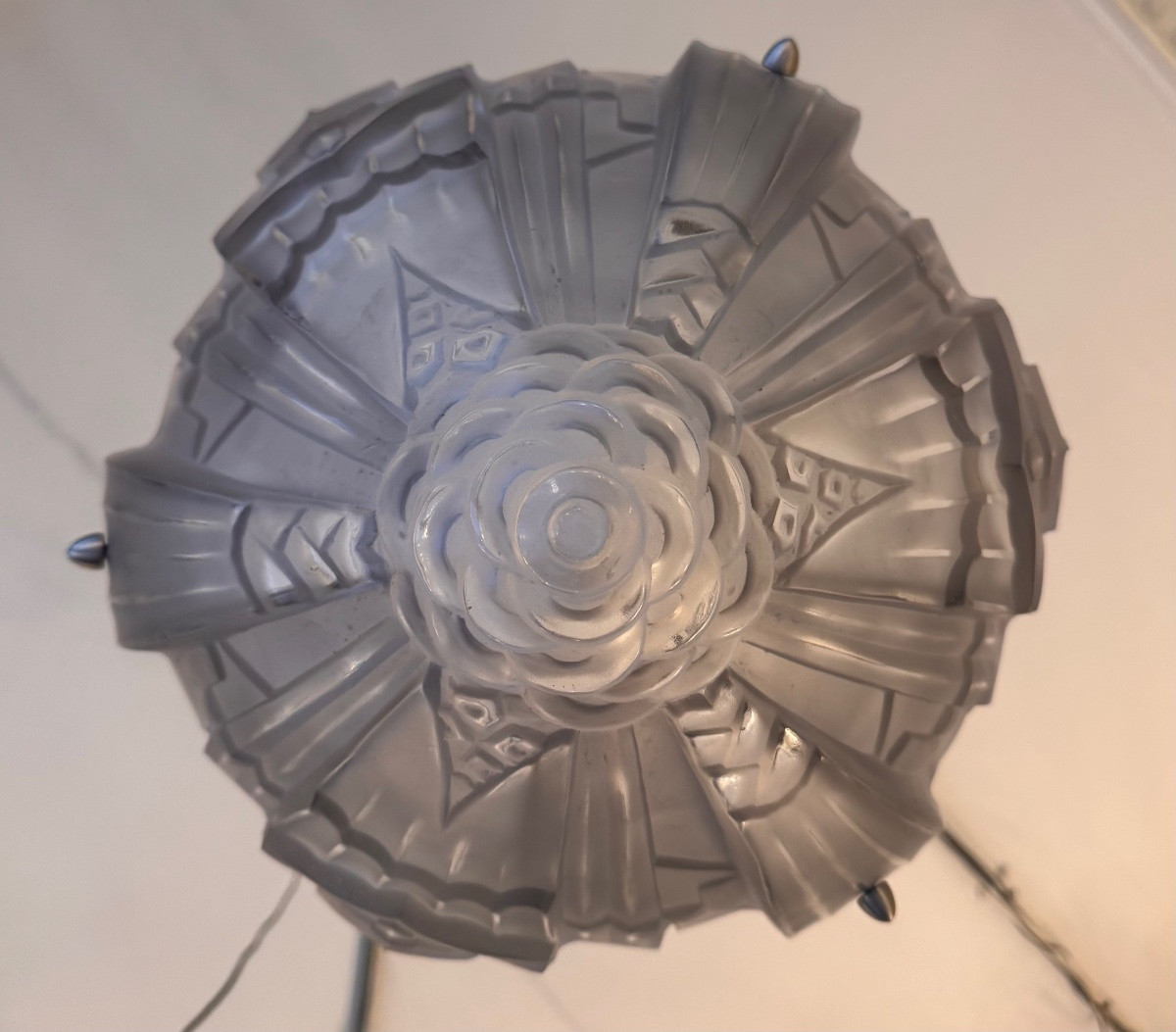  Suspension Art Déco à obus Signée Hugue / Degué  ( plafonnier / lustre art deco 1930 ) -photo-5