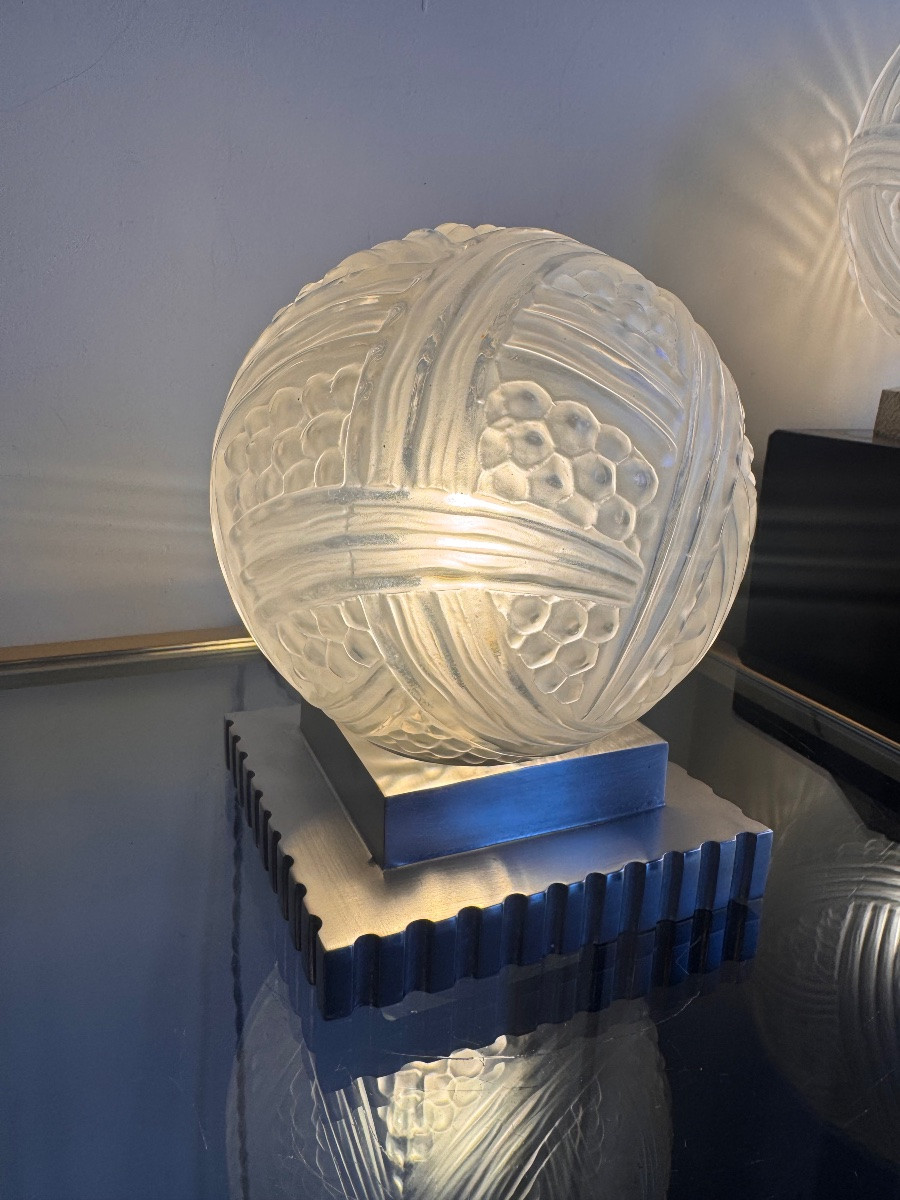 Lampe à poser Art Déco « Boule turbans » Hettier & Vincent / Hanots ( art deco 1930 ) bronze -photo-2