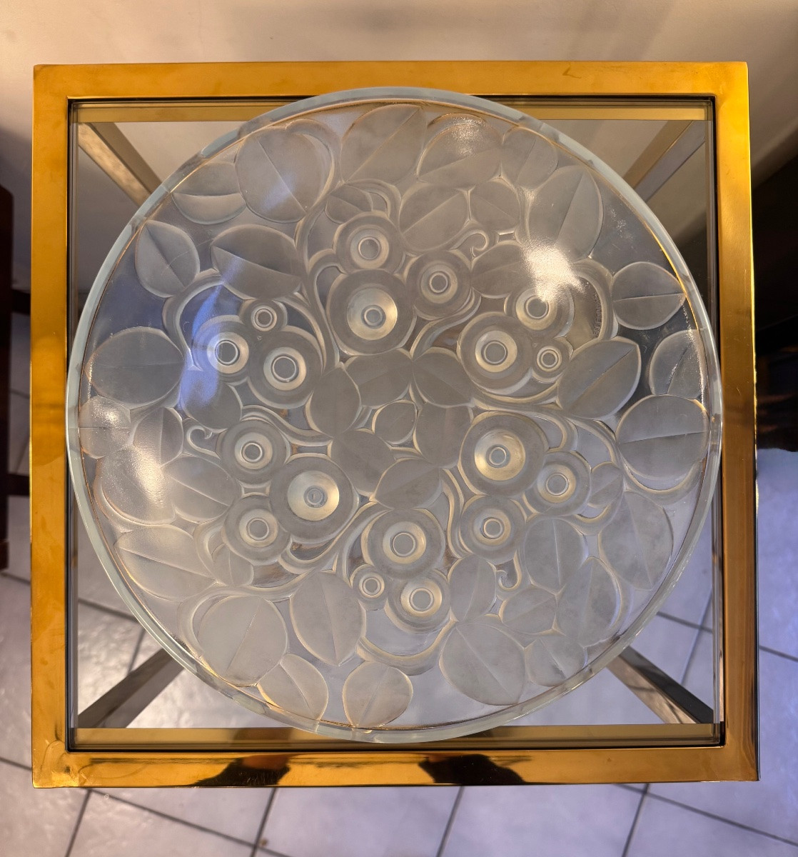 Rare Centre de Table / Vide-Poches Art Déco en verre opalescent Signé A. Hunebelle ( deco 1930 -photo-2