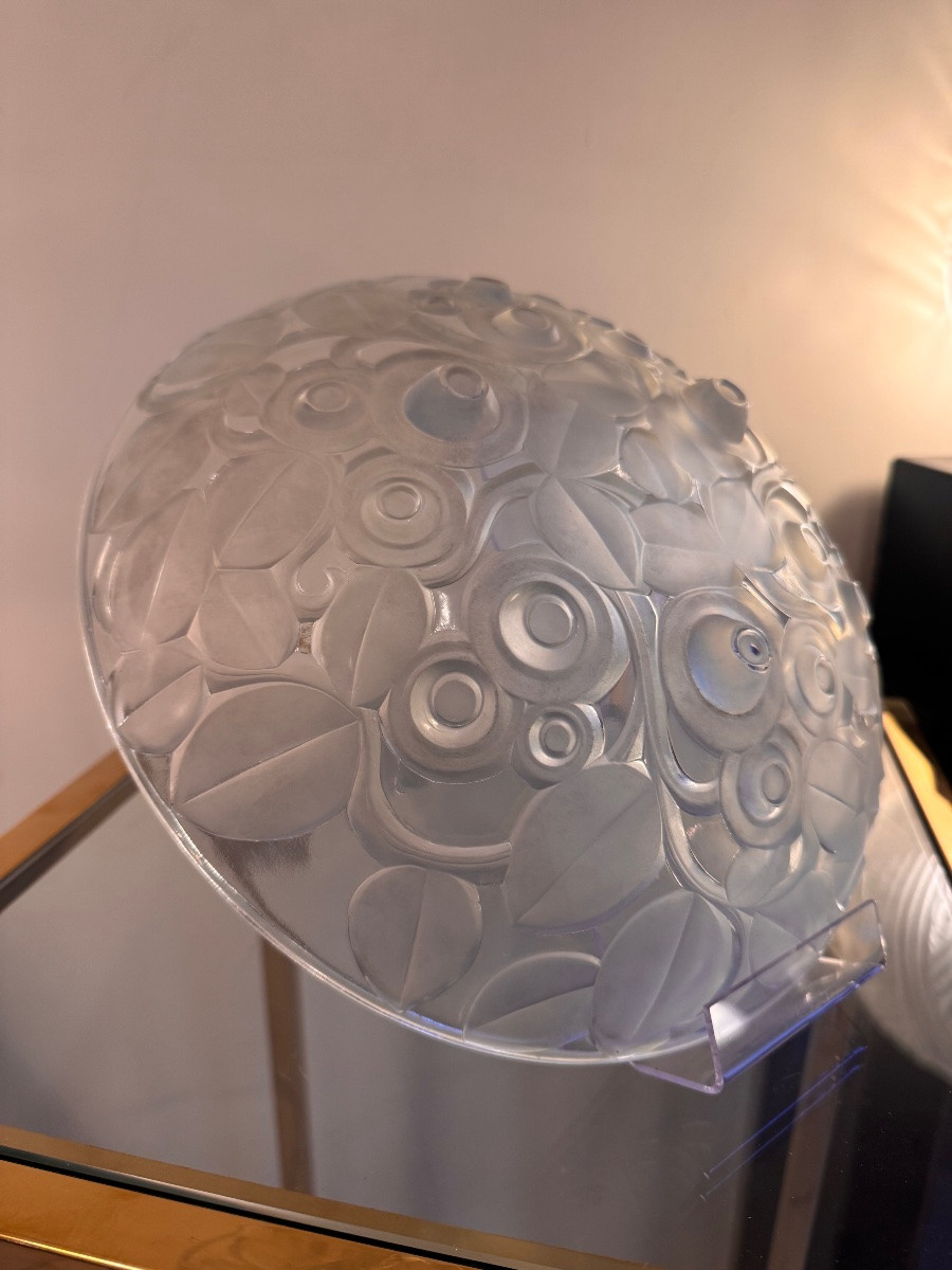 Rare Centre de Table / Vide-Poches Art Déco en verre opalescent Signé A. Hunebelle ( deco 1930 -photo-4