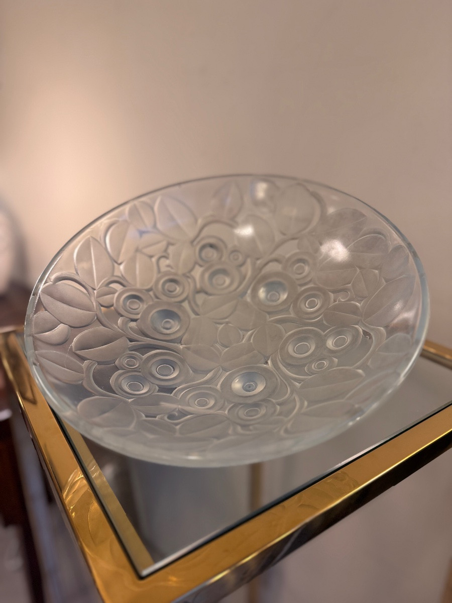 Rare Centre de Table / Vide-Poches Art Déco en verre opalescent Signé A. Hunebelle ( deco 1930 -photo-1