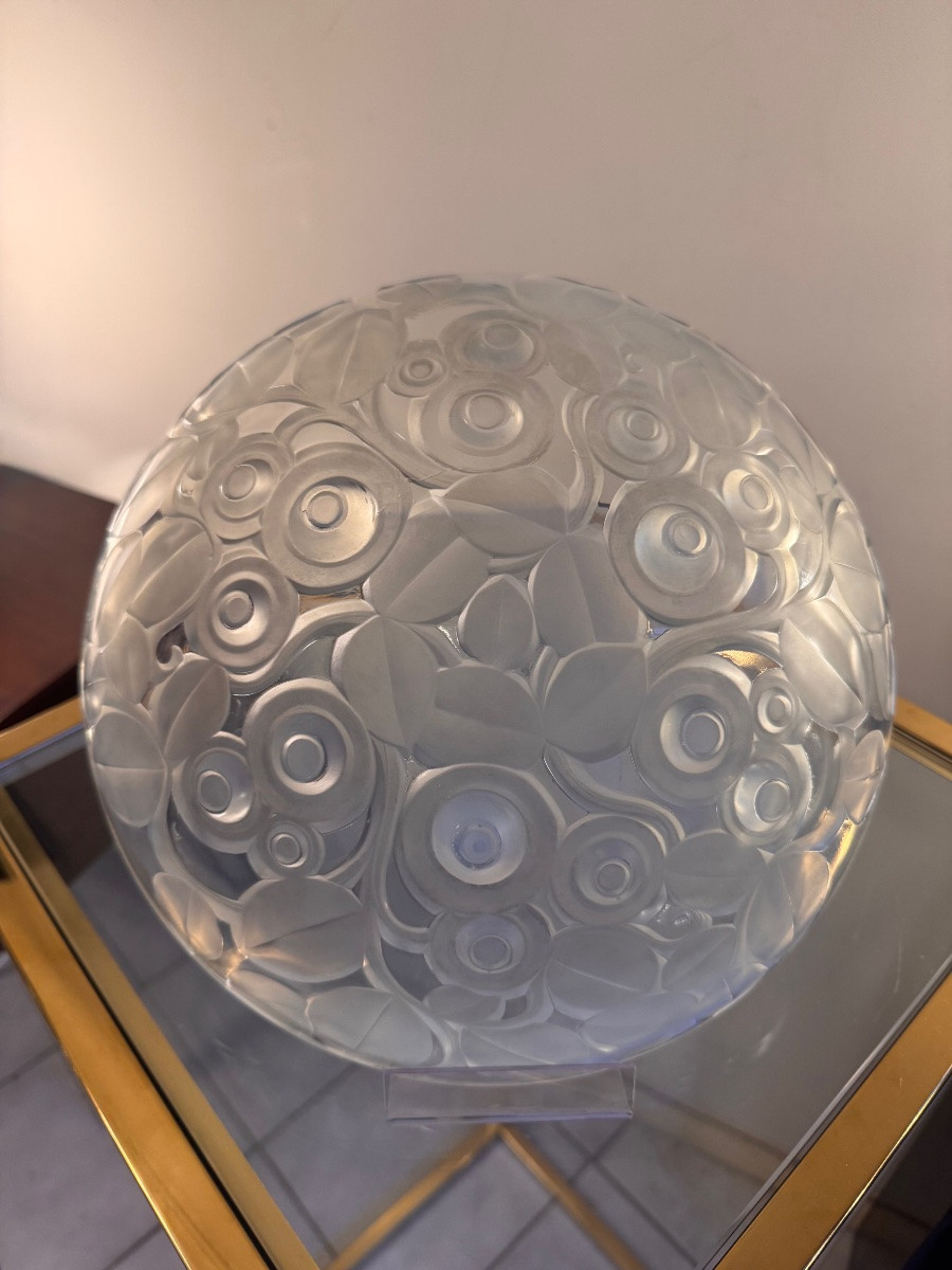 Rare Centre de Table / Vide-Poches Art Déco en verre opalescent Signé A. Hunebelle ( deco 1930 -photo-2