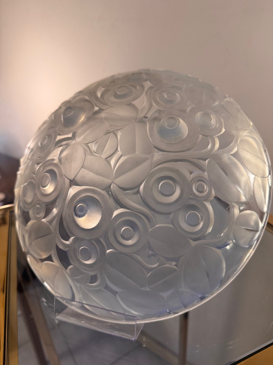 Rare Centre de Table / Vide-Poches Art Déco en verre opalescent Signé A. Hunebelle ( deco 1930 -photo-3