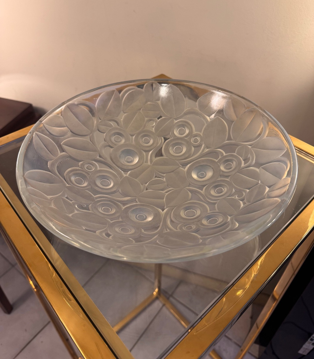 Rare Centre de Table / Vide-Poches Art Déco en verre opalescent Signé A. Hunebelle ( deco 1930 -photo-5