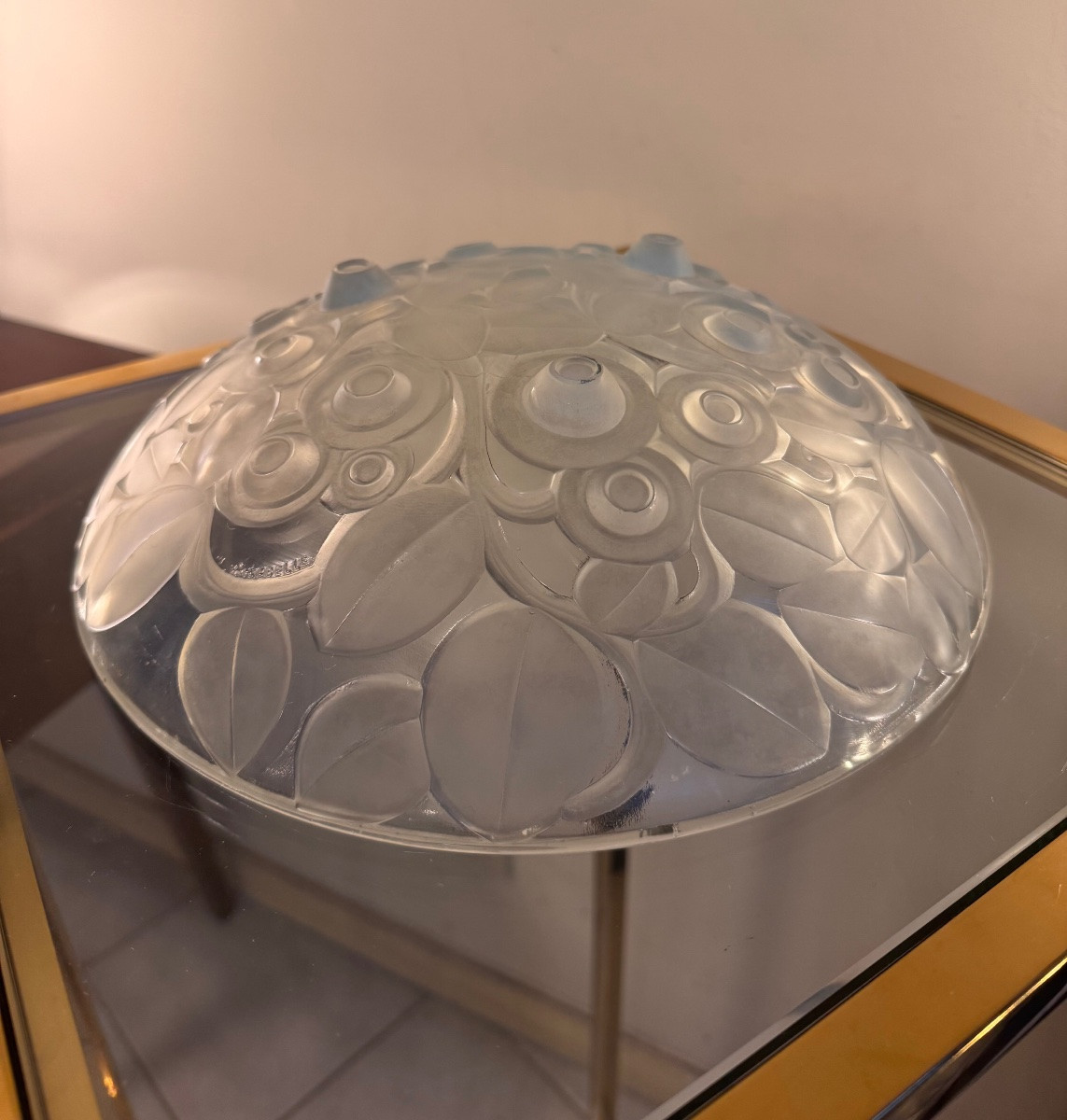 Rare Centre de Table / Vide-Poches Art Déco en verre opalescent Signé A. Hunebelle ( deco 1930 -photo-7