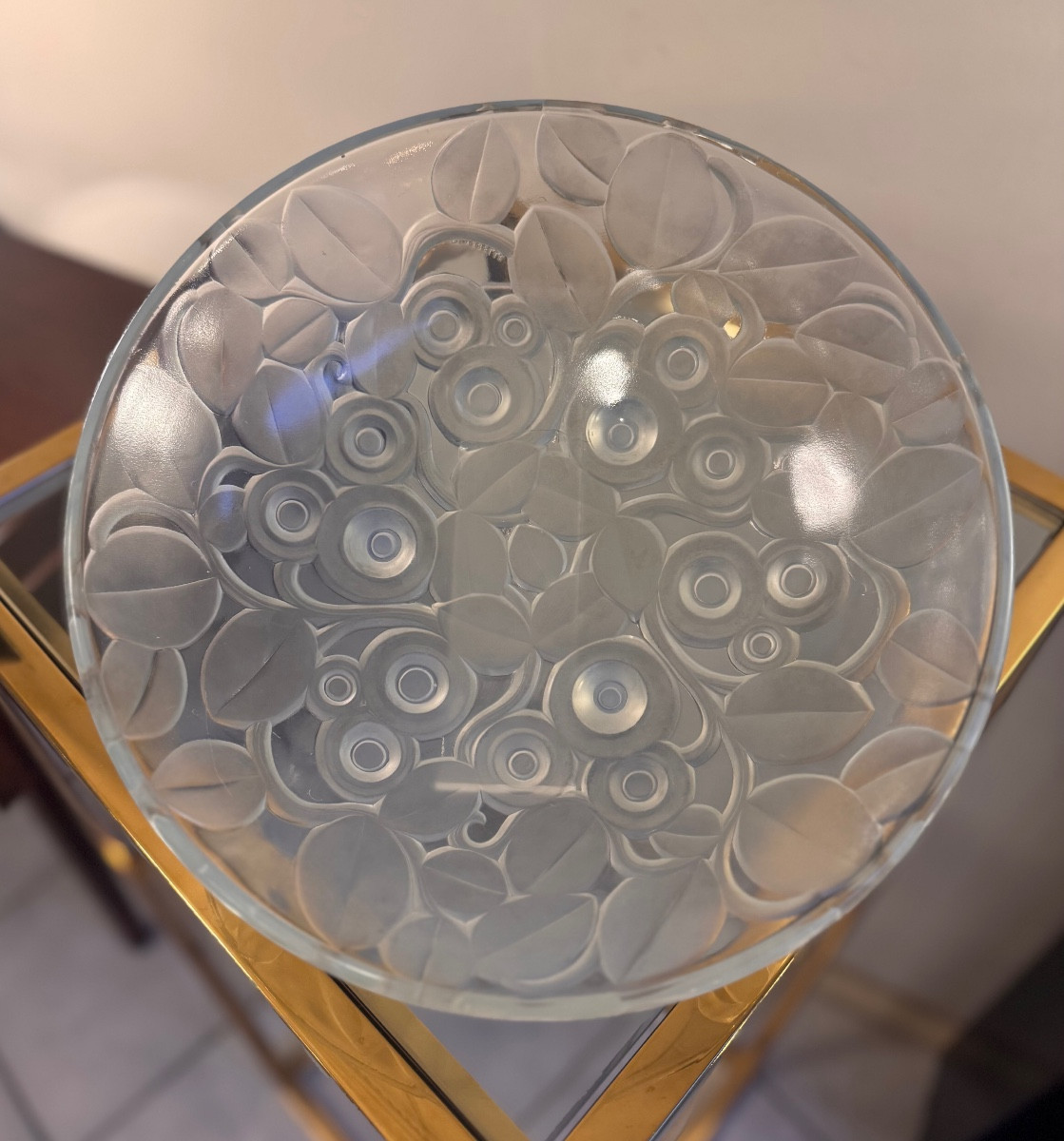 Rare Centre de Table / Vide-Poches Art Déco en verre opalescent Signé A. Hunebelle ( deco 1930 