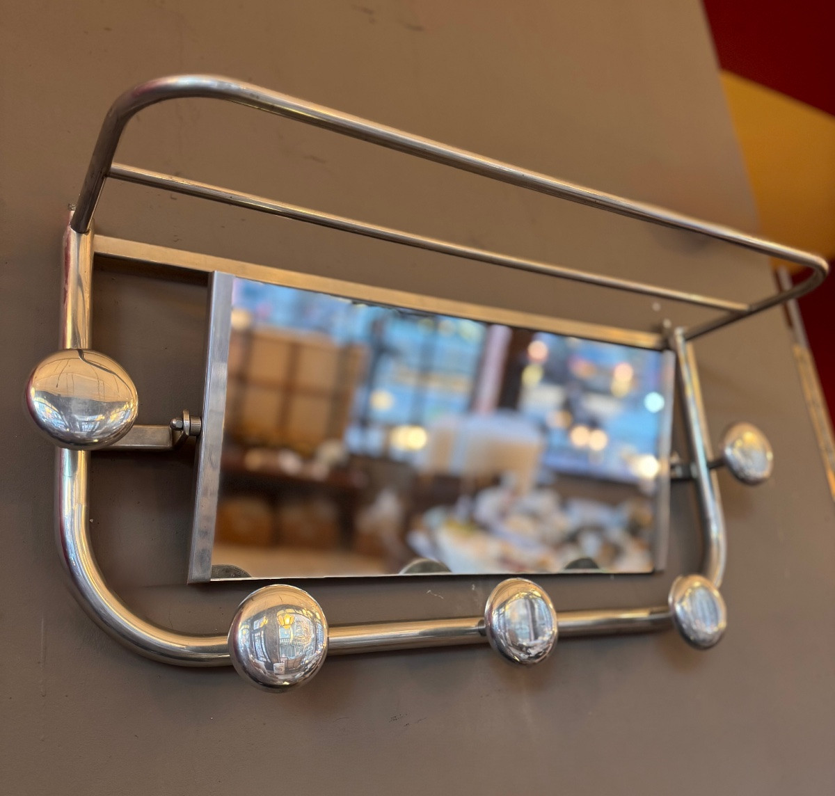 Art Deco Coat Rack In Chromed Aluminum With Central Mirror (art Deco Coat Rack 1930)-photo-2