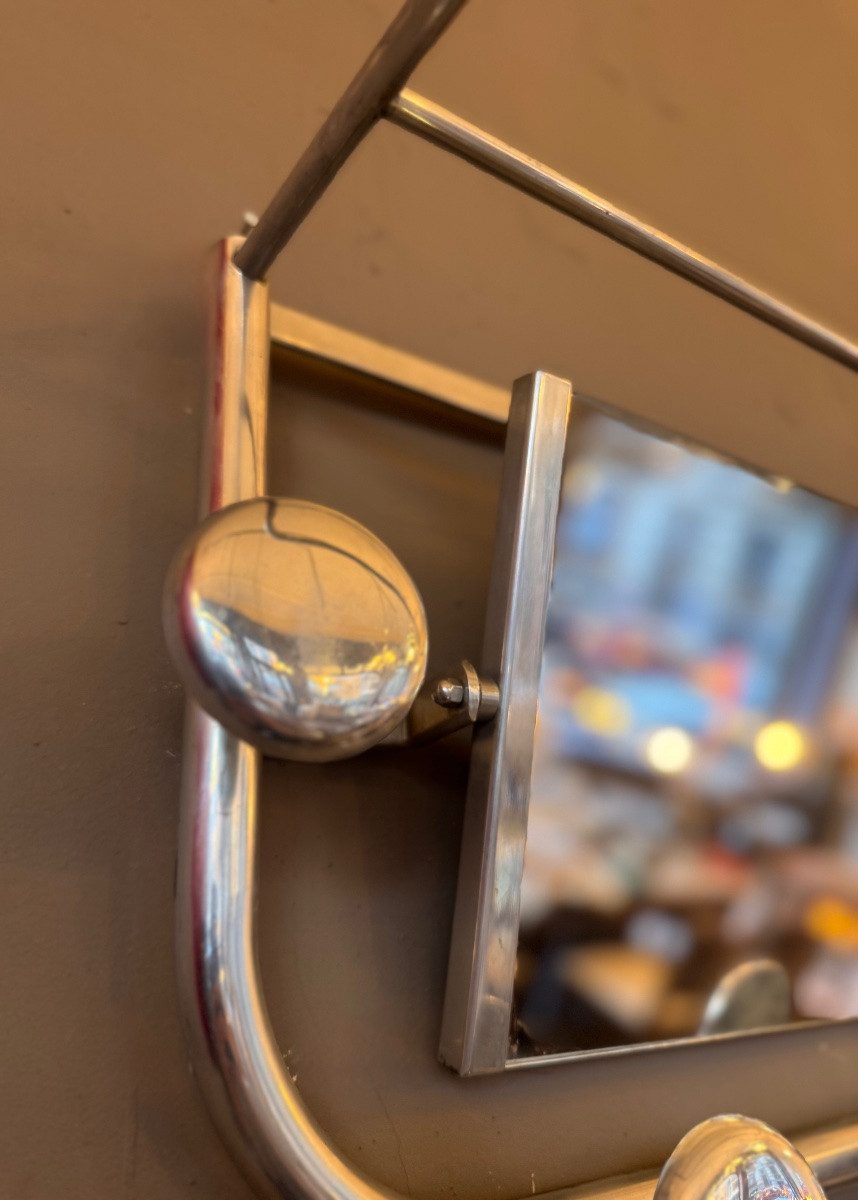 Art Deco Coat Rack In Chromed Aluminum With Central Mirror (art Deco Coat Rack 1930)-photo-6