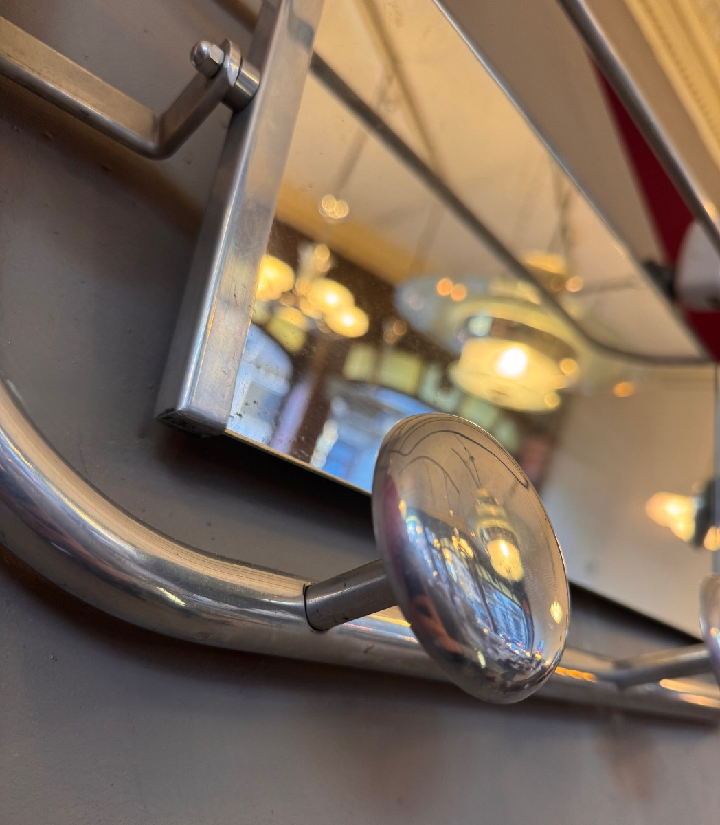 Art Deco Coat Rack In Chromed Aluminum With Central Mirror (art Deco Coat Rack 1930)-photo-8