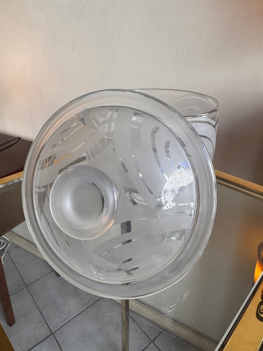 Bonbonnière / Cloche à fromage Art Déco à décor géométrique sablé ( pot / vide poche 1930 ) -photo-6