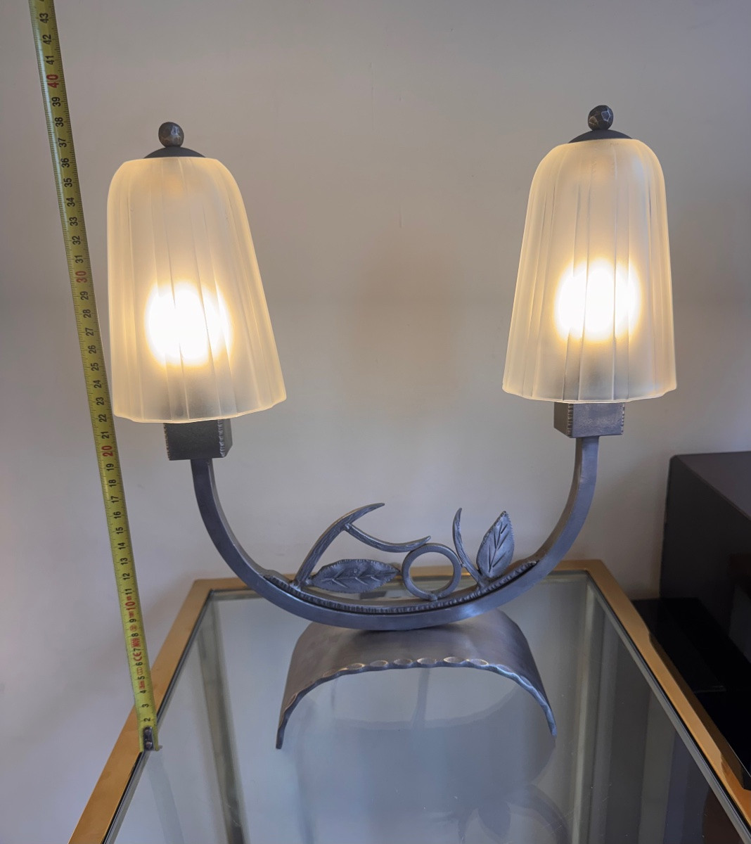Art Deco Double Tulip Lamp Signed Hettier & Vincent France (paris 1930 Art Deco Lamps) -photo-8